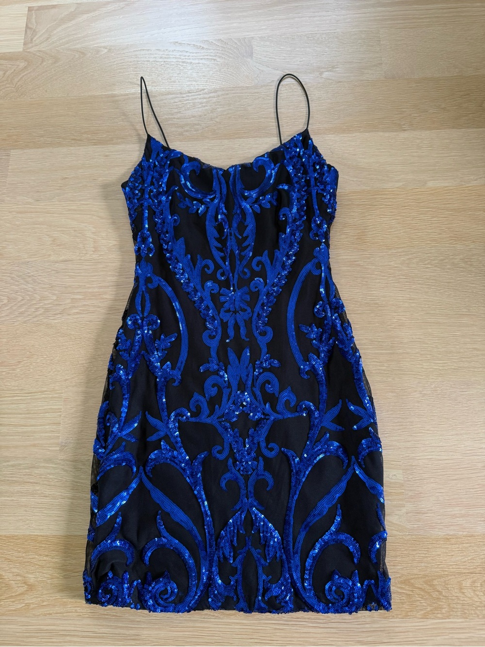 Windsor Black Mini Dress with Royal Blue Sequin Embroidery